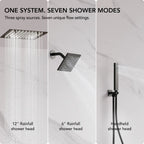 Thermostatic Dual Showerheads System, Ceiling Mount 12" LED Rainfall Shower Faucet with 6" Shower Head, Handheld Spray LP05336-LY - Matte Black