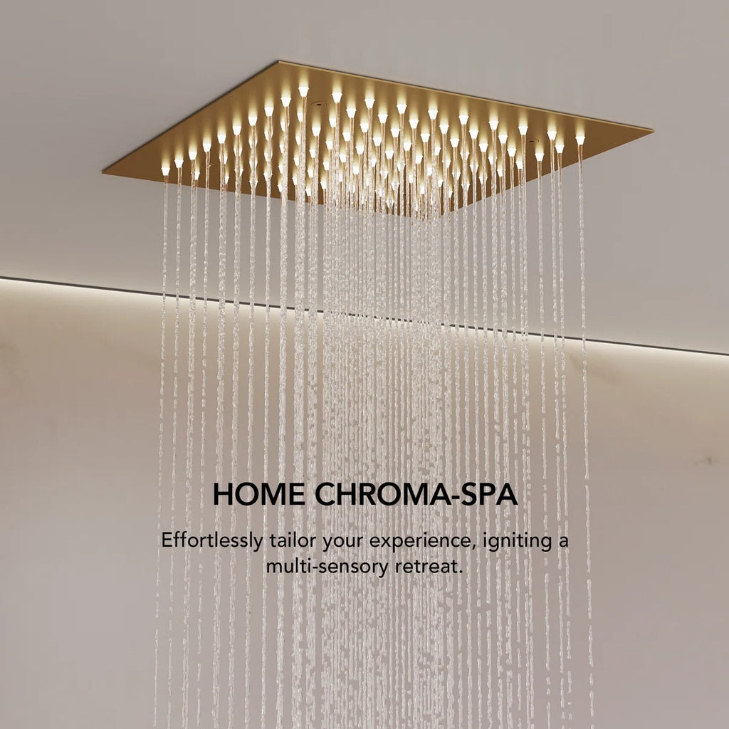Thermostatic Dual Showerheads System, Ceiling Mount 12" LED Rainfall Shower Faucet with 6" Shower Head, Handheld Spray LP09901-LY - Brushed Gold