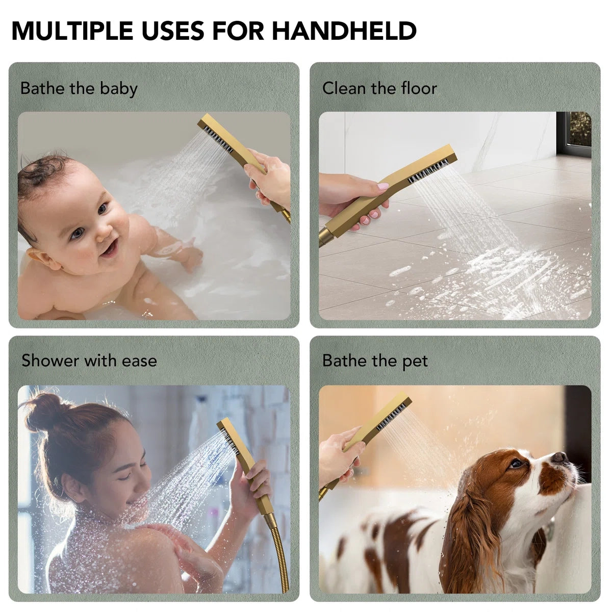 Thermostatic Dual Showerheads System, Wall Mount 12" High-Pressure Rainfall Shower Faucet with Handheld Spray and Body Jet LP0771-LY - Brushed Gold