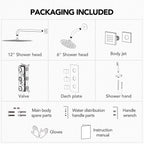 Thermostatic Dual Showerheads System, Wall Mount 12" High-Pressure Rainfall Shower Faucet with Handheld Spray and Body Jet LP0771-LY - Brushed Gold