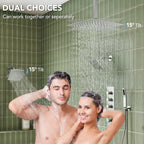 Thermostatic Shower System, Ceiling Mount 16" Rainfall Shower Faucet, 6" Wall Mount Dual Showerheads with Handheld Spray LP9901-LY - Brushed Nickel