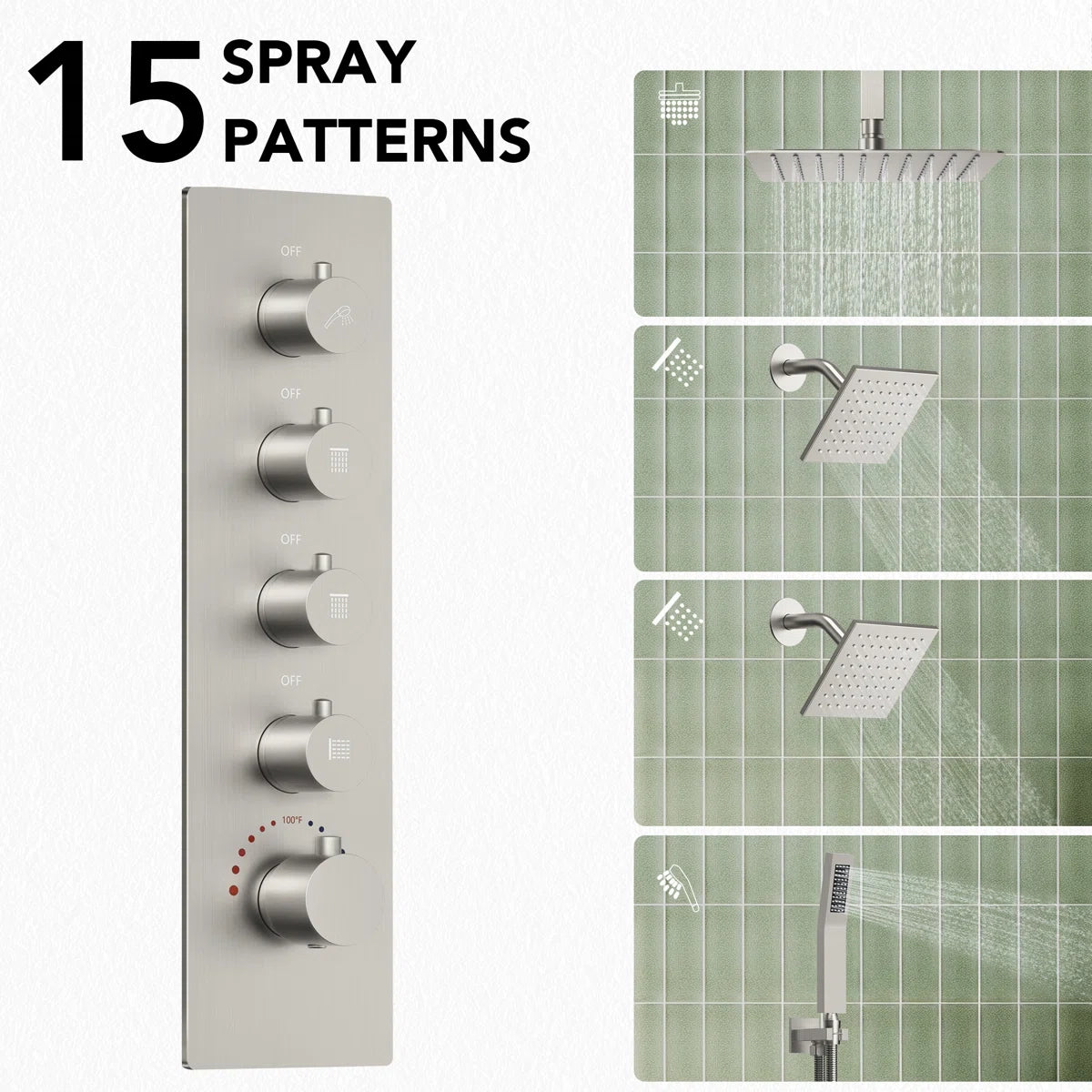 Thermostatic Shower System, Ceiling Mount 16" Rainfall Shower Faucet, 6" Wall Mount Dual Showerheads with Handheld Spray LP9901-LY - Brushed Nickel