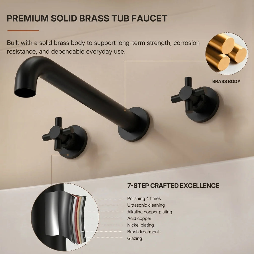 Two-Handle 3-Hole Wall Mounted Roman Tub Faucet Bathtub FillerLP077-YG - Matte Black