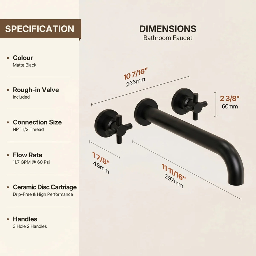 Two-Handle 3-Hole Wall Mounted Roman Tub Faucet Bathtub FillerLP077-YG - Matte Black