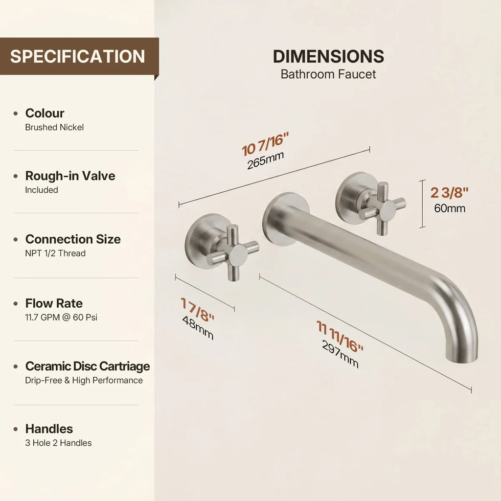 Two-Handle 3-Hole Wall Mounted Roman Tub Faucet Bathtub FillerLP078-YG - Brushed Nickel