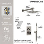 Wall Mount 12" High-Pressure Rainfall Shower Faucet, Dual Rainfall Shower Head System with Thermostatic Valve LP099712-LY - Brushed Nickel