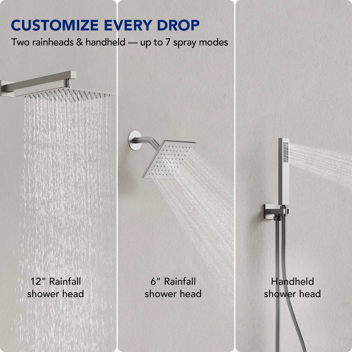 Wall Mount 12" High-Pressure Rainfall Shower Faucet, Dual Rainfall Shower Head System with Thermostatic Valve LP099712-LY - Brushed Nickel