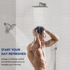 Wall Mount 12" High-Pressure Rainfall Shower Faucet, Dual Rainfall Shower Head System with Thermostatic Valve LP099712-LY - Brushed Nickel