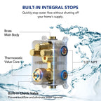 Wall Mount 12" High-Pressure Rainfall Shower Faucet, Dual Rainfall Shower Head System with Thermostatic Valve LP0889-LY - Brushed Gold