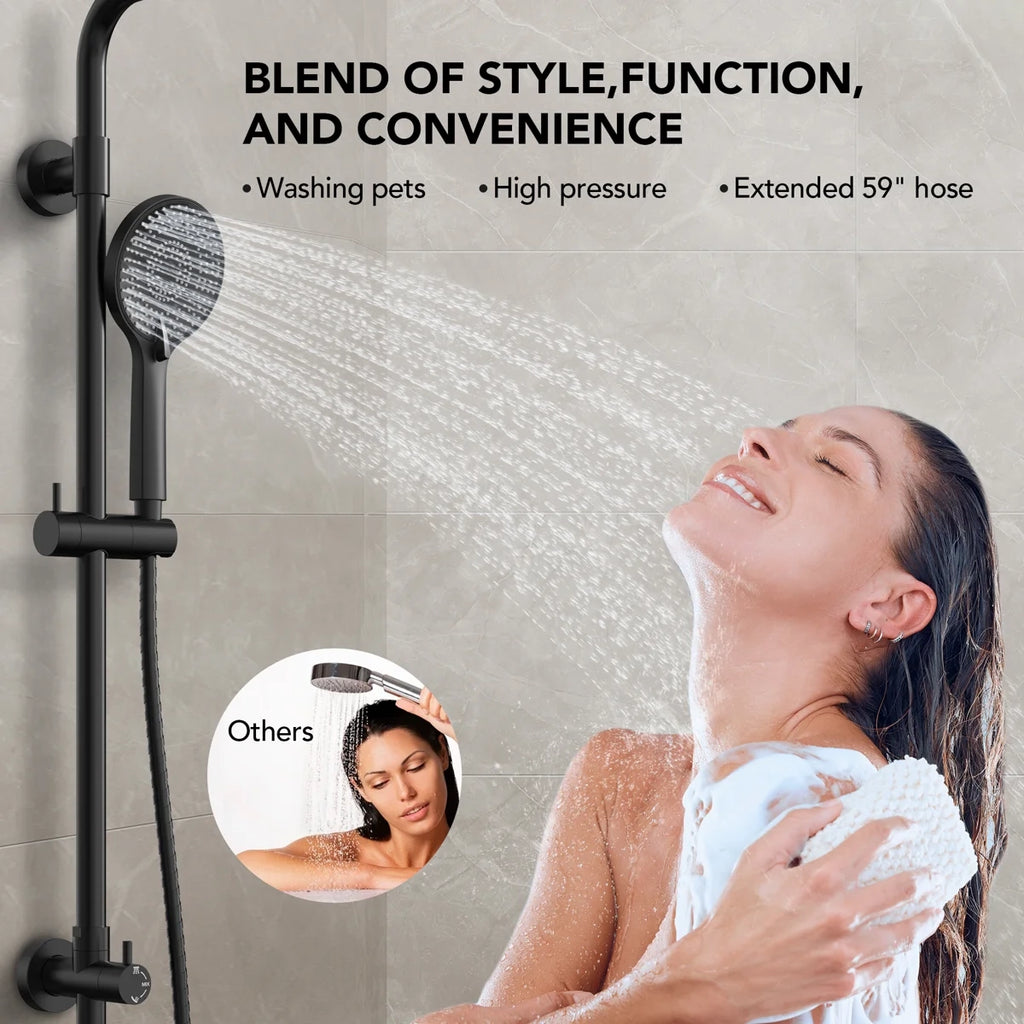 Wall Mount Pressure-Balanced Shower System,10" Rainfall Shower Head with Slider Bar Handheld Spray LP1336-LY - Matte Black