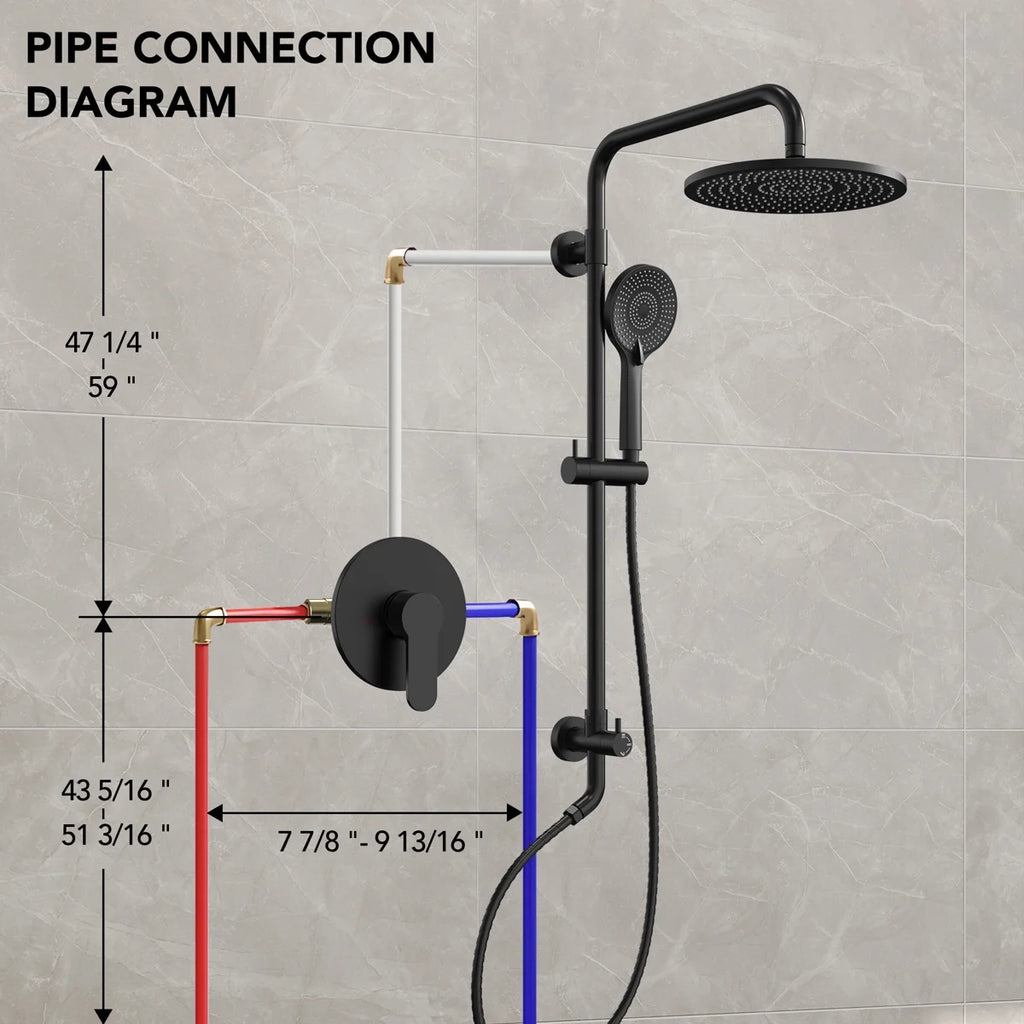 Wall Mount Pressure-Balanced Shower System,10" Rainfall Shower Head with Slider Bar Handheld Spray LP1336-LY - Matte Black