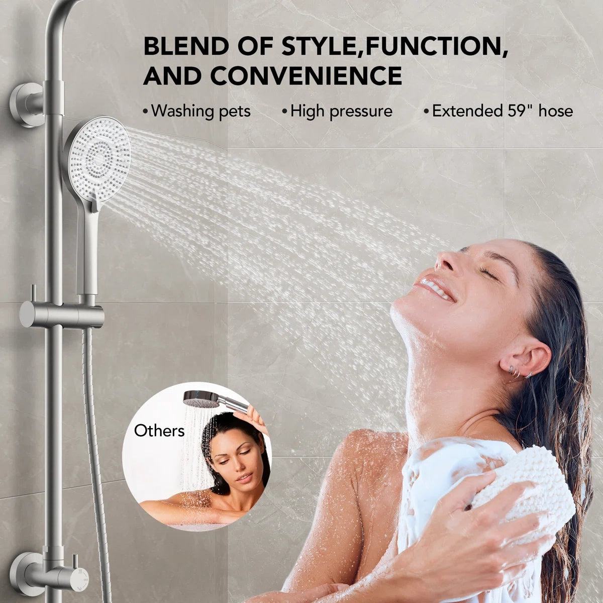 Wall Mount Pressure-Balanced Shower System, 10" Rainfall Shower Head with Slider Bar Handheld Spray LP0180LY- Brushed Nickel