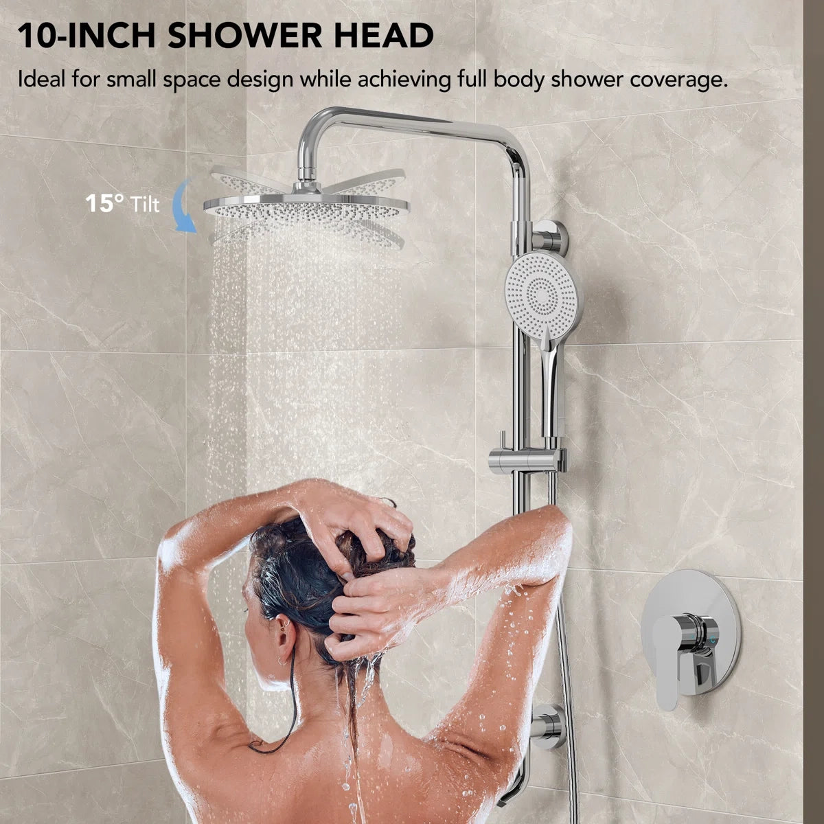 Wall Mount Pressure-Balanced Shower System, 10" Rainfall Shower Head with Slider Bar Handheld Spray LP0190-LY - Chrome