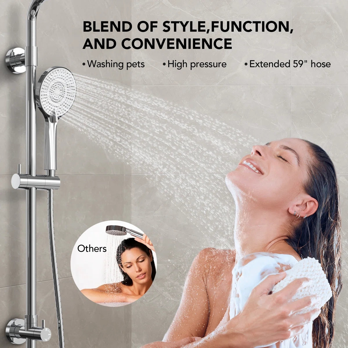 Wall Mount Pressure-Balanced Shower System, 10" Rainfall Shower Head with Slider Bar Handheld Spray LP0190-LY - Chrome