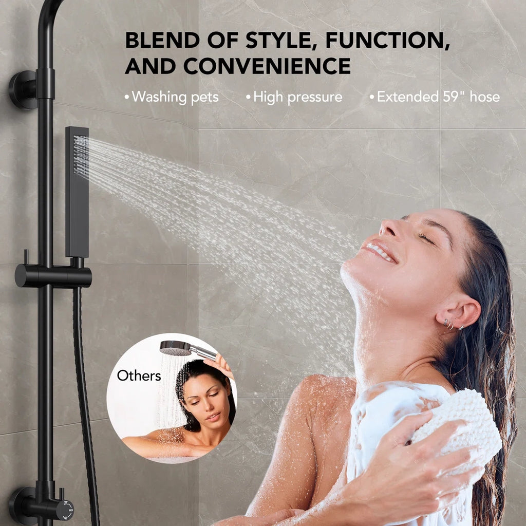 Wall Mount Pressure-Balanced Shower System, 13" Rainfall Shower Head with Slider Bar Handheld Spray LP05578-LY - Matte Black