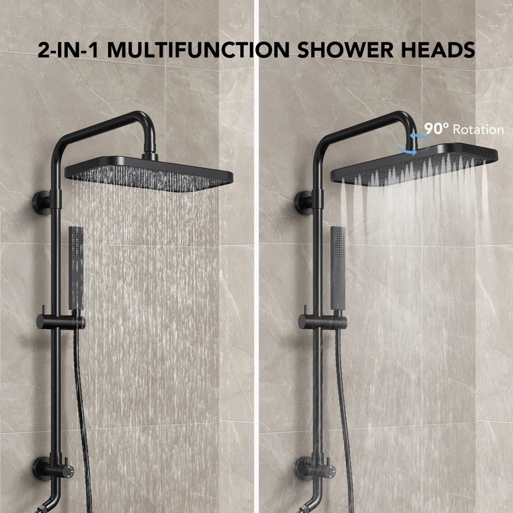 Wall Mount Pressure-Balanced Shower System, 13" Rainfall Shower Head with Slider Bar Handheld Spray LP05578-LY - Matte Black
