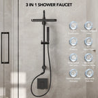 Wall Mount Pressure-Balanced Shower System, 13" Rainfall Shower Head with Slider Bar Handheld Spray LP05578-LY - Matte Black