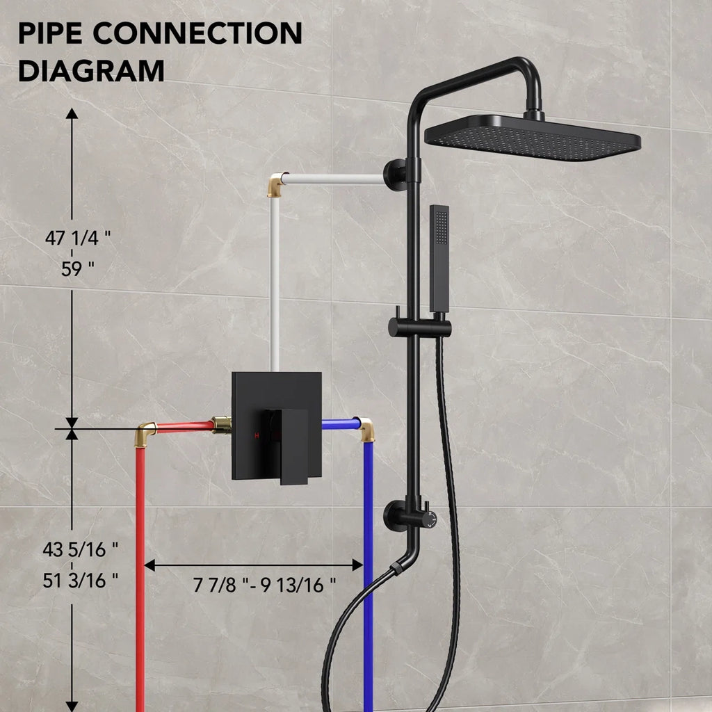 Wall Mount Pressure-Balanced Shower System, 13" Rainfall Shower Head with Slider Bar Handheld Spray LP05578-LY - Matte Black
