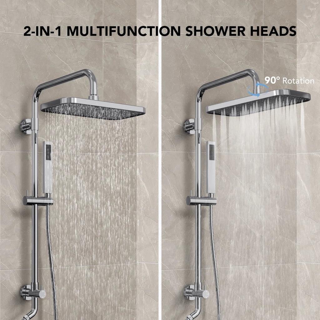 Wall Mount Pressure-Balanced Shower System, 13" Rainfall Shower Head with Slider Bar Handheld Spray LP0665-LY - Chrome