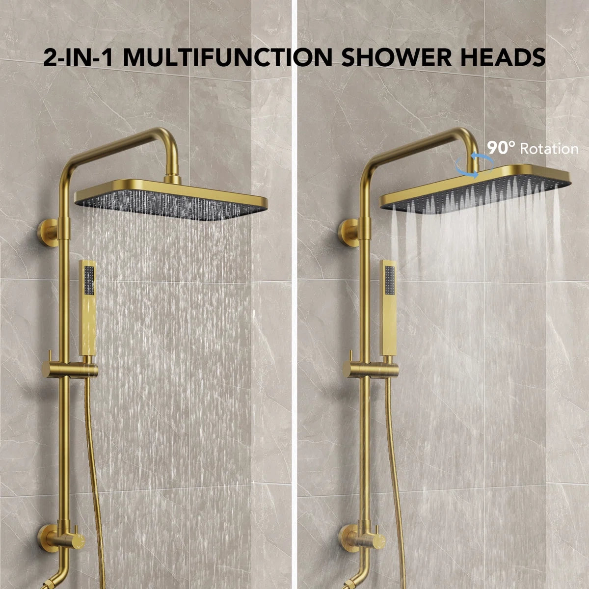 Wall Mount Pressure-Balanced Shower System, 13" Rainfall Shower Head with Slider Bar Handheld Spray LP102-LY - Brushed Gold