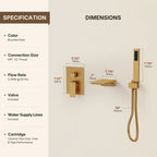 Wall Mount Waterfall Tub Faucet with Pressure Balance Valve and Hand Shower LP2234908-YG - Brushed Gold