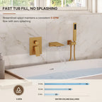 Wall Mount Waterfall Tub Faucet with Pressure Balance Valve and Hand Shower LP2234908-YG - Brushed Gold