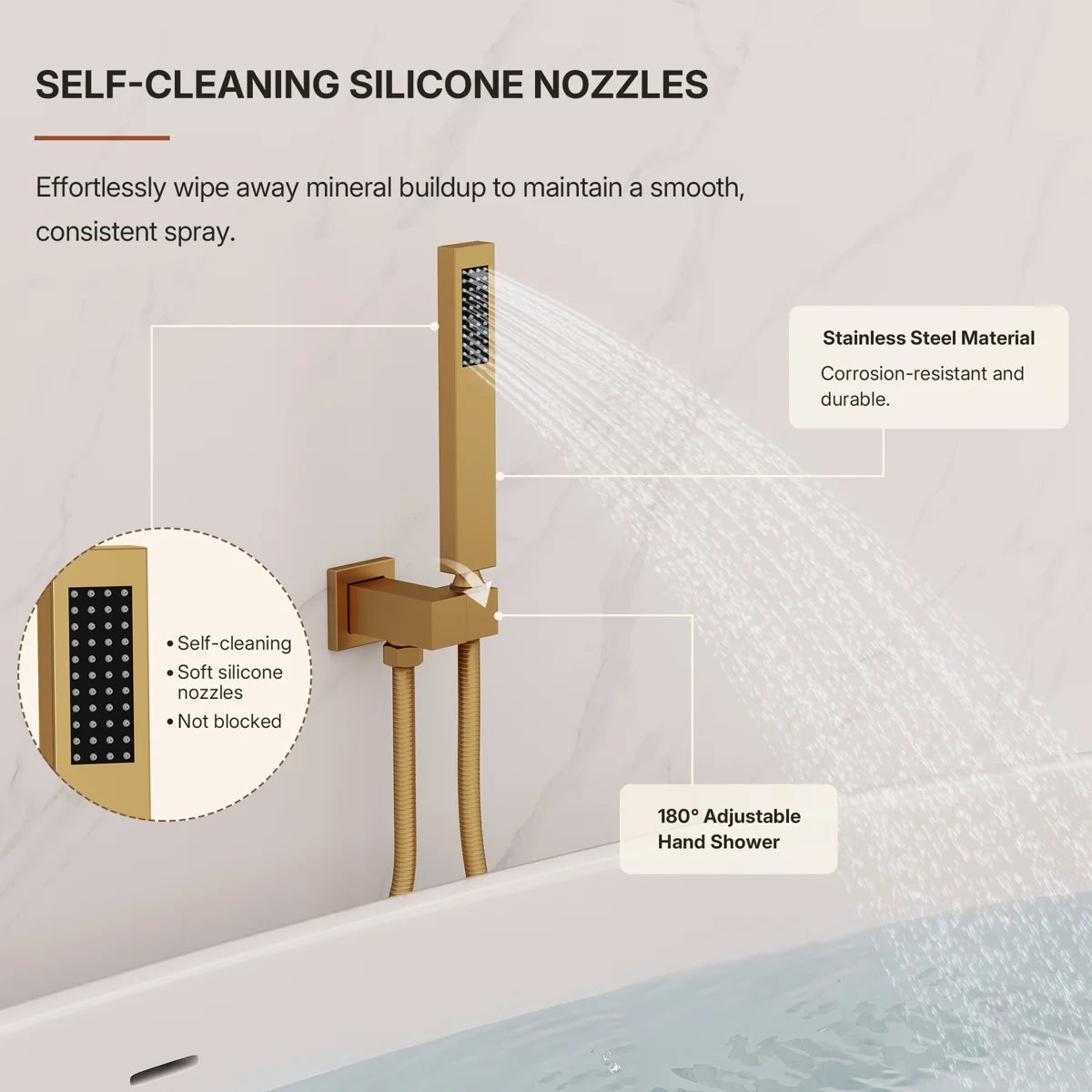 Wall Mount Waterfall Tub Faucet with Pressure Balance Valve and Hand Shower LP2234908-YG - Brushed Gold