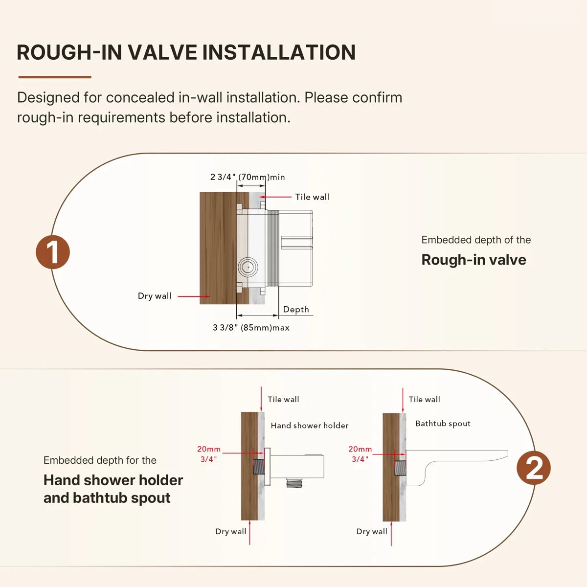 Wall Mount Waterfall Tub Faucet with Pressure Balance Valve and Hand Shower LP2234908-YG - Brushed Gold