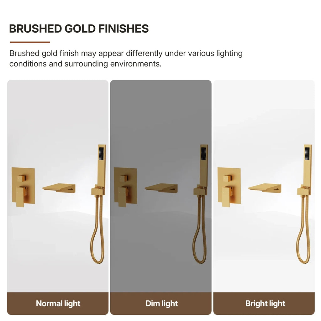 Wall Mount Waterfall Tub Faucet with Pressure Balance Valve and Hand Shower LP2234908-YG - Brushed Gold