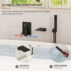 Wall Mount Waterfall Tub Faucet with Pressure Balance Valve and Hand Shower LP22109-YG - Matte Black