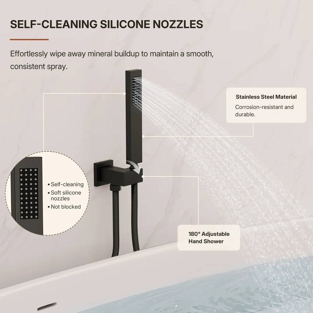 Wall Mount Waterfall Tub Faucet with Pressure Balance Valve and Hand Shower LP22109-YG - Matte Black