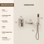 Wall Mount Waterfall Tub Faucet with Pressure Balance Valve and Hand Shower LP-220389-YG - Brushed Nickel