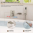 Wall Mount Waterfall Tub Faucet with Pressure Balance Valve and Hand Shower LP-220389-YG - Brushed Nickel
