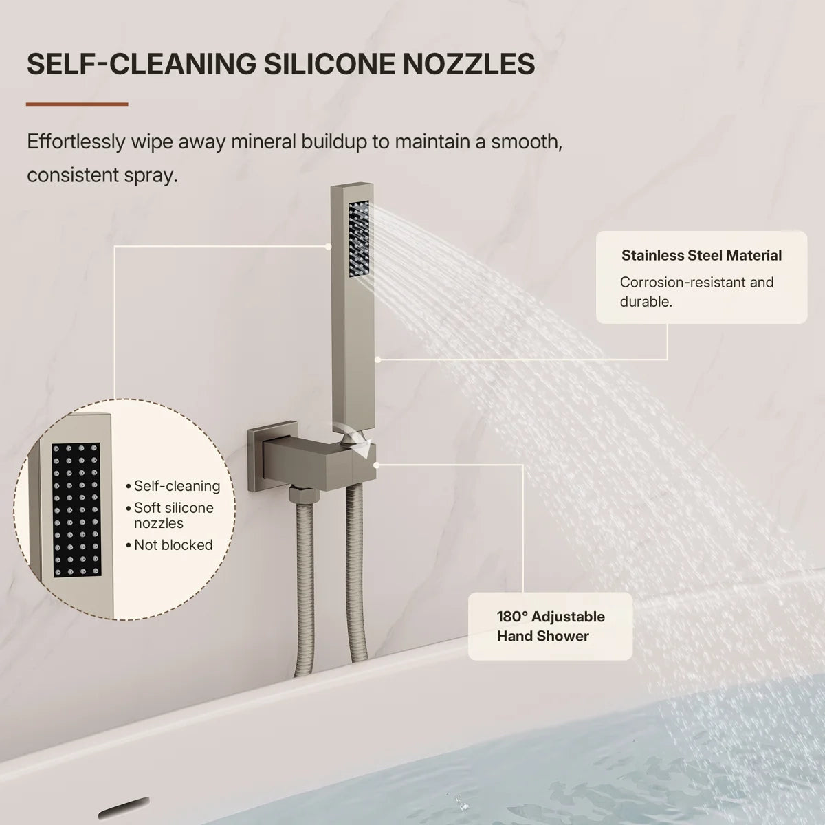 Wall Mount Waterfall Tub Faucet with Pressure Balance Valve and Hand Shower LP-220389-YG - Brushed Nickel