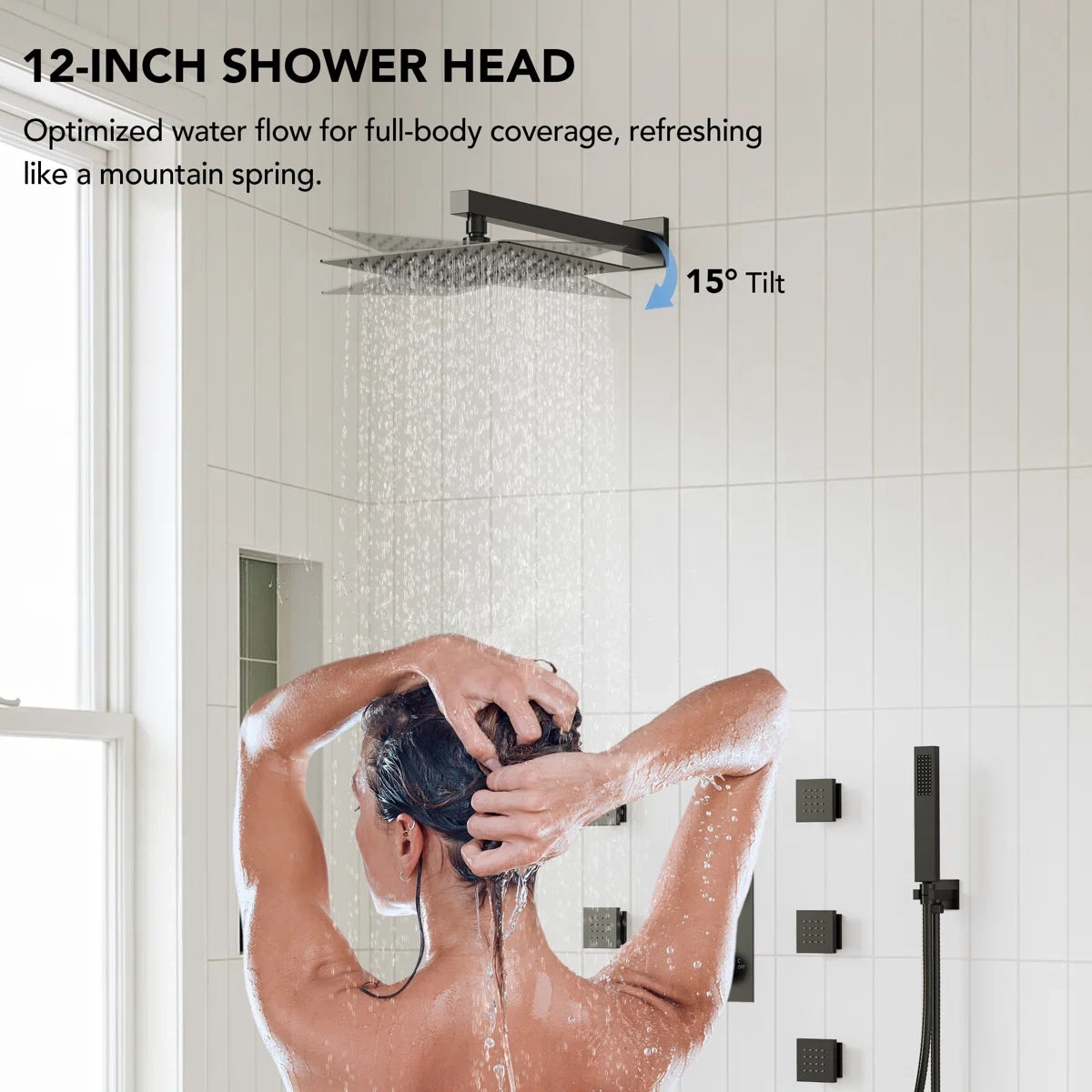 Wall Mounted Digital Shower System , 12" High Pressure Rainfall Shower Head with Handheld Shower 2LP06612-LY - Matte Black