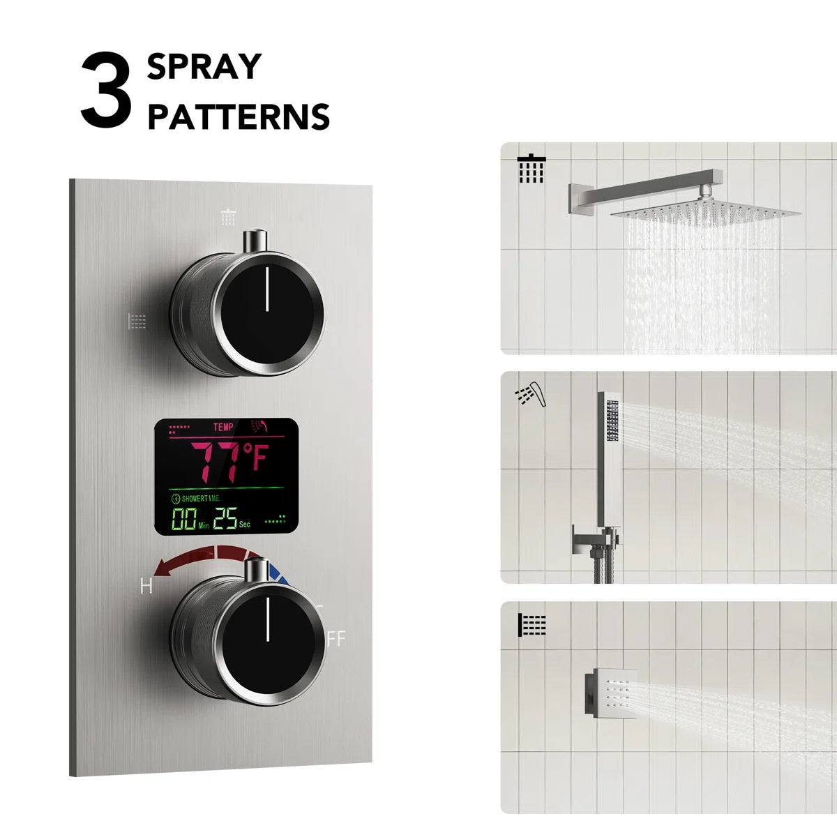 Wall Mounted Digital Shower System , 12" High Pressure Rainfall Shower Head with Handheld Shower LP08861-LY - Brushed Nickel