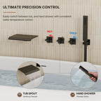 Wall Mounted Waterfall Tub Spout Bathtub Faucet with Diverter & Handheld Shower LP88081-YG - Matte Black