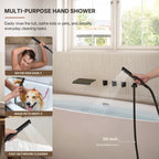 Wall Mounted Waterfall Tub Spout Bathtub Faucet with Diverter & Handheld Shower LP88081-YG - Matte Black