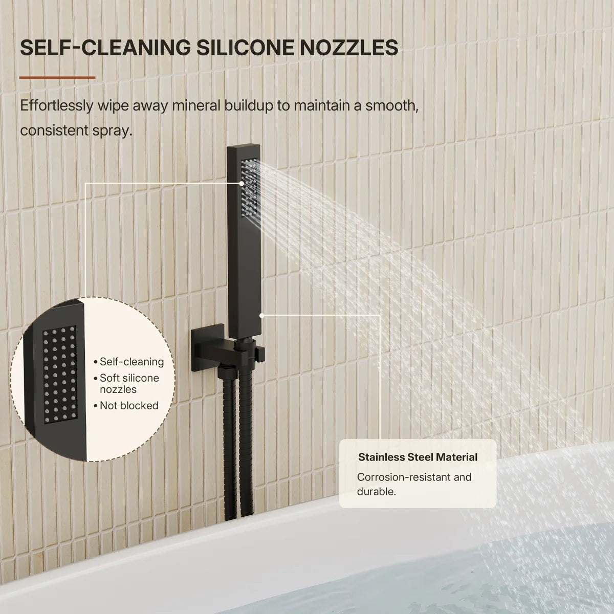 Wall Mounted Waterfall Tub Spout Bathtub Faucet with Diverter & Handheld Shower LP88081-YG - Matte Black