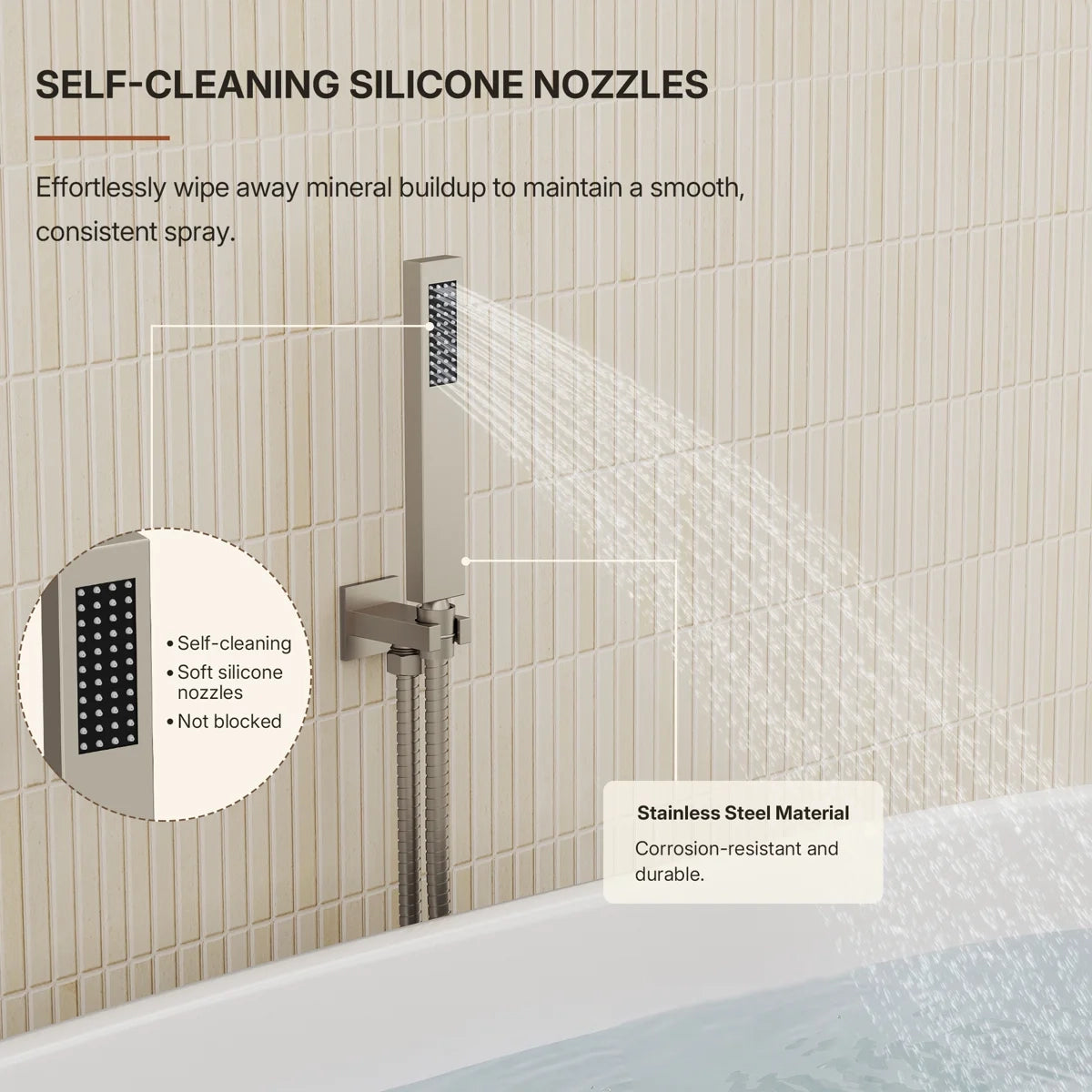 Wall Mounted Waterfall Tub Spout Bathtub Faucet with Diverter & Handheld Shower LP889108-YG - Brushed Nickel