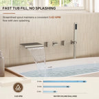 Wall Mounted Waterfall Tub Spout Bathtub Faucet with Diverter & Handheld Shower LP889108-YG - Brushed Nickel