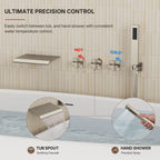 Wall Mounted Waterfall Tub Spout Bathtub Faucet with Diverter & Handheld Shower LP889108-YG - Brushed Nickel