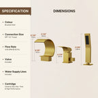 Waterfall Roman Tub Faucet with Hand Shower, 3-Hole Deck Mount LP440325-YG - Brushed Gold