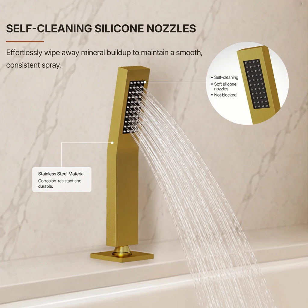 Waterfall Roman Tub Faucet with Hand Shower, 3-Hole Deck Mount LP440325-YG - Brushed Gold