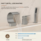 Waterfall Roman Tub Faucet with Hand Shower, 3-Hole Deck Mount LP4401102-YG - Brushed Nickel