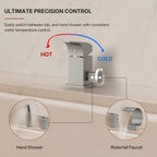 Waterfall Roman Tub Faucet with Hand Shower, 3-Hole Deck Mount LP4401102-YG - Brushed Nickel