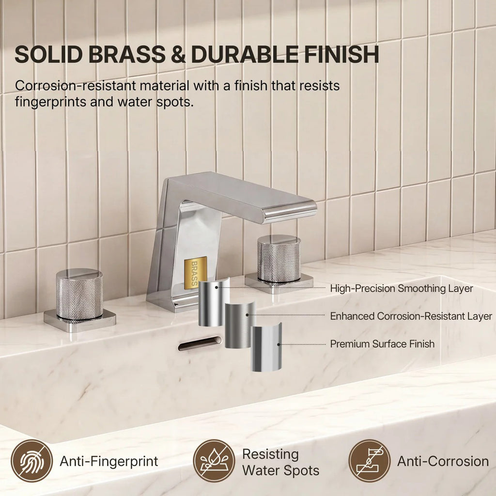 Widespread Bathroom Faucet 3 Hole, 2-handle Bathroom Sink Faucet with Drain Assembly LP005093-YS - Chrome